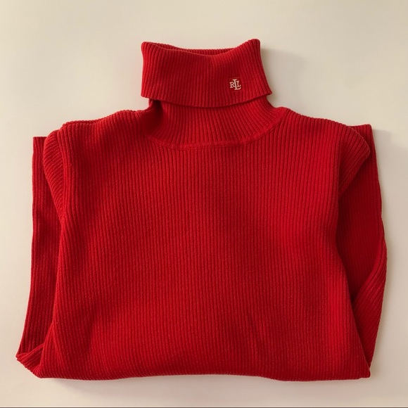 Ruby Red Ribbed Ralph Lauren Turtle Neck - Picture 2 of 4